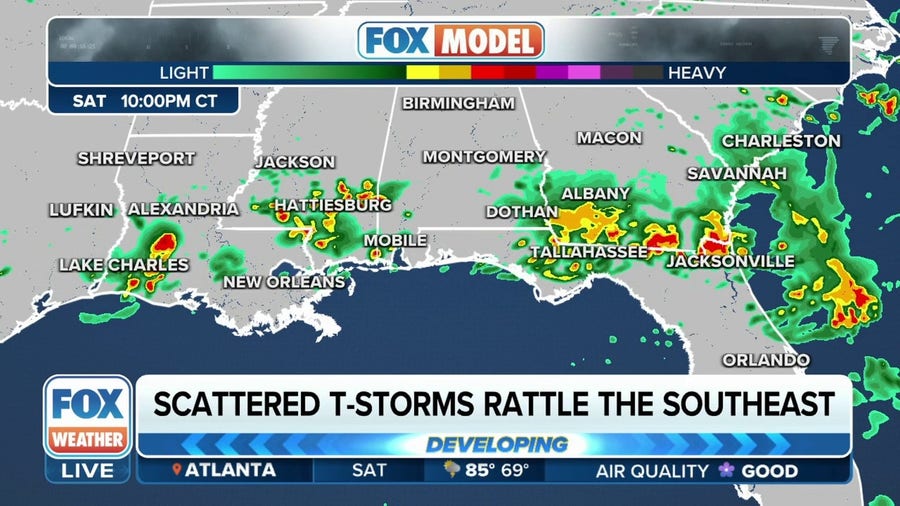 Scattered thunderstorms impacting the Southeast on Saturday