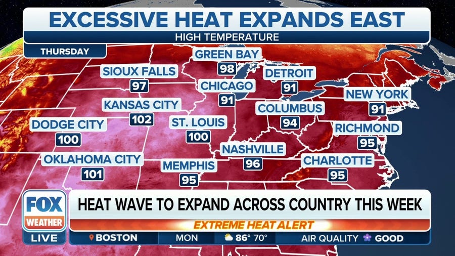 Dangerous temperatures spread east this week with 250 million feeling the heat