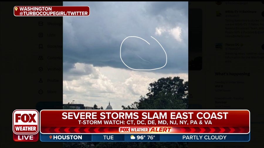 Funnel spotted over DC as severe storms slam east coast