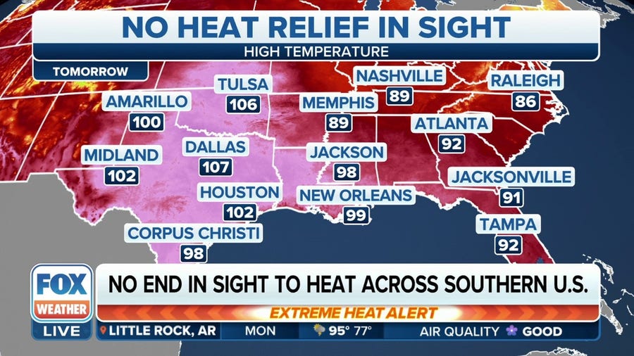 No end in sight to extreme heat across southern US