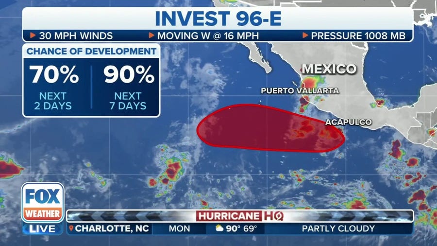 Invest 96E in Pacific likely to develop but not a threat to land