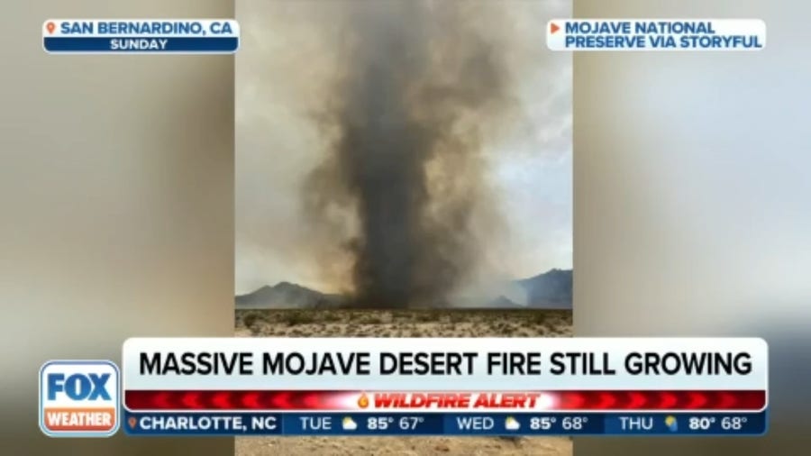 York Fire continues to burn inside California's Mojave National Preserve