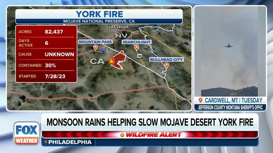 Monsoon rain helping to slow spread of York Fire in Mojave National Preserve