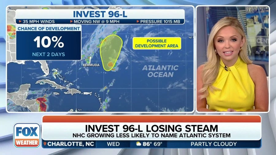 Invest 96L losing steam in the Atlantic Ocean