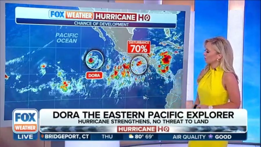 Hurricane Dora nears Category 3 strength in eastern Pacific