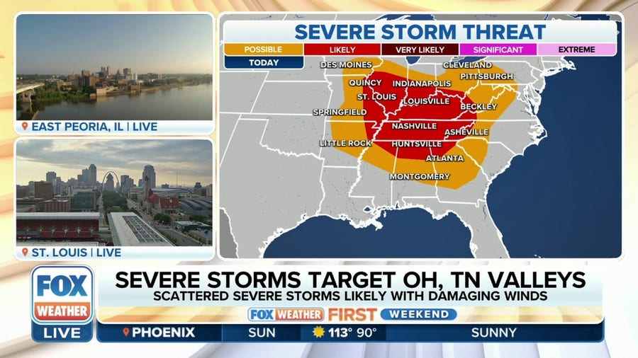 Severe thunderstorms packing large hail, damaging winds possible across Ohio, Tennessee valleys