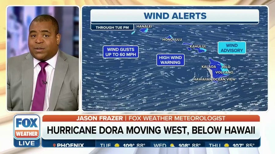 Hurricane Dora churns below Hawaii