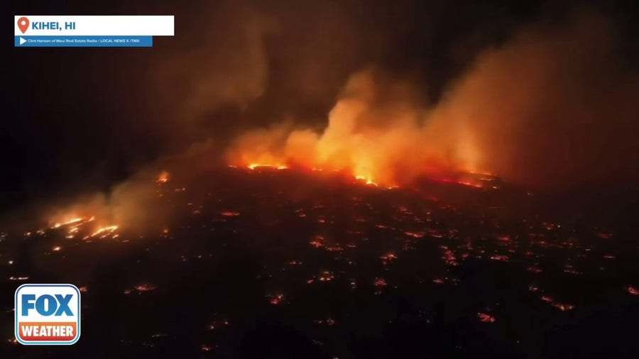 Aerial view shows scope of wildfires spreading, burning across Hawaii