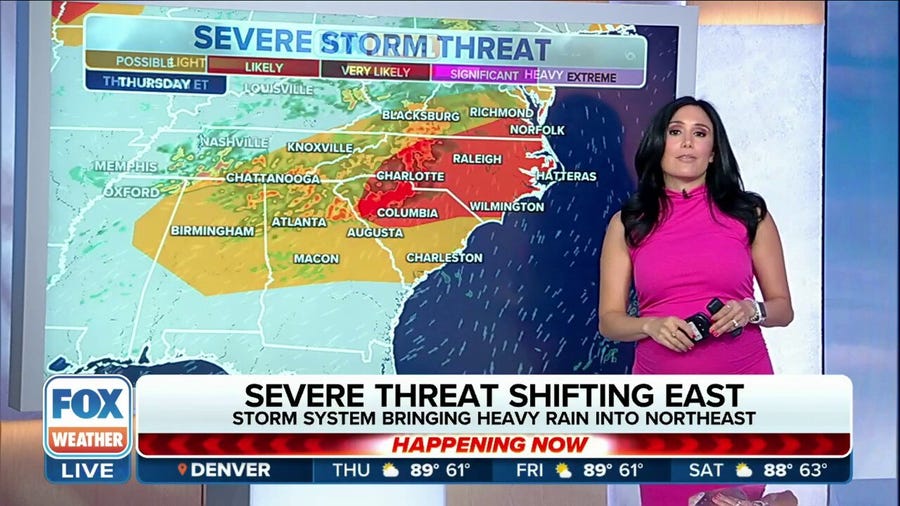 Severe storm threat centered over the Plains, Carolinas on Thursday