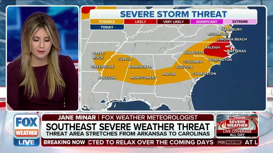 Severe weather threat shifts to the Southeast
