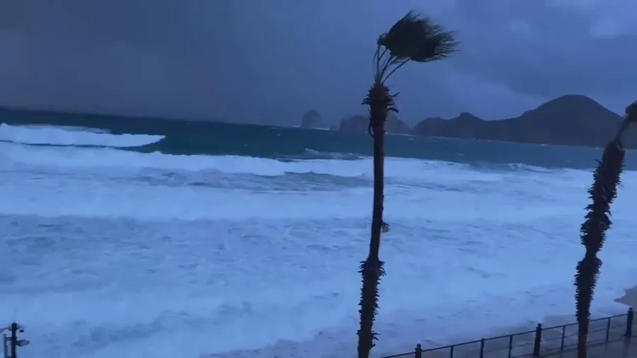 Watch as strong winds, large waves pound Cabo San Lucas, Mexico as Hurricane Hilary approaches