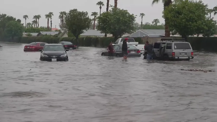 Watch: Drivers abandon cars, roads turn to rivers in Cathedral City, California