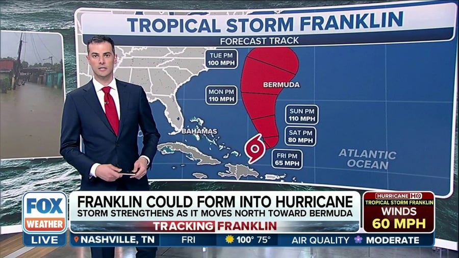 Tropical Storm Franklin expected to strengthen into a hurricane in the Atlantic Ocean