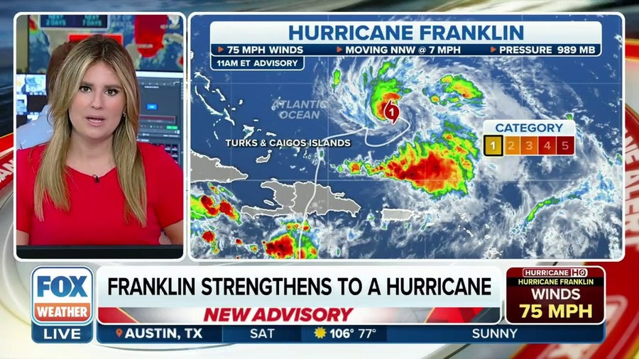 Franklin strengthens to become a hurricane