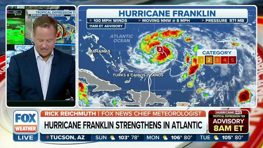 Hurricane Franklin upgraded to Category 2 storm