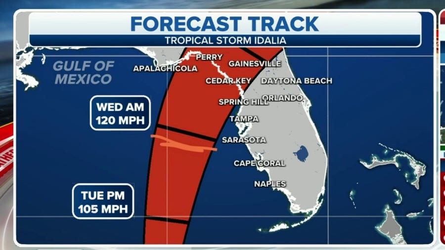 Tropical Idalia maintains track nearing hurricane strength