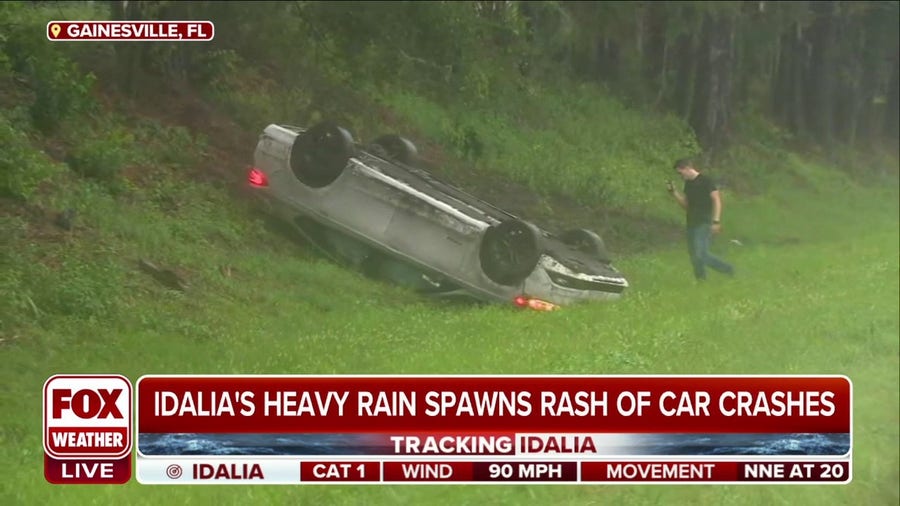 Hurricane Idalia's heavy rain causes car to flip in Florida