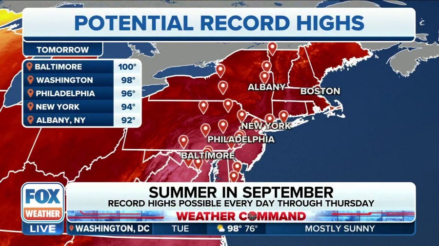 Summer refuses to relent in Northeast, Mid-Atlantic