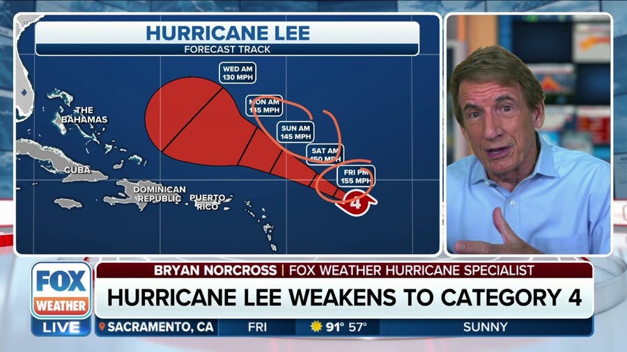 Hurricane Lee weakens to a Category 4 storm