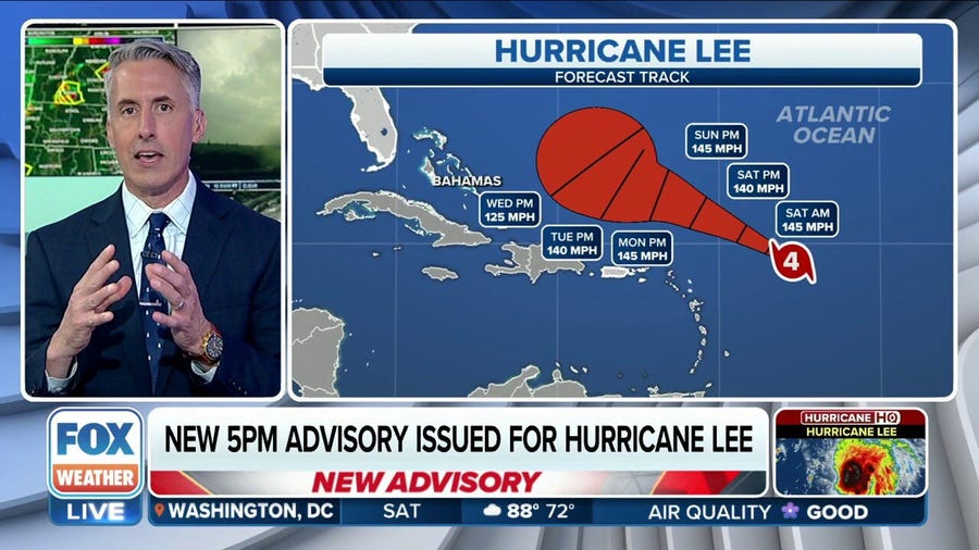 Hurricane Lee continues to churn as a Category 4 storm in the Atlantic Ocean