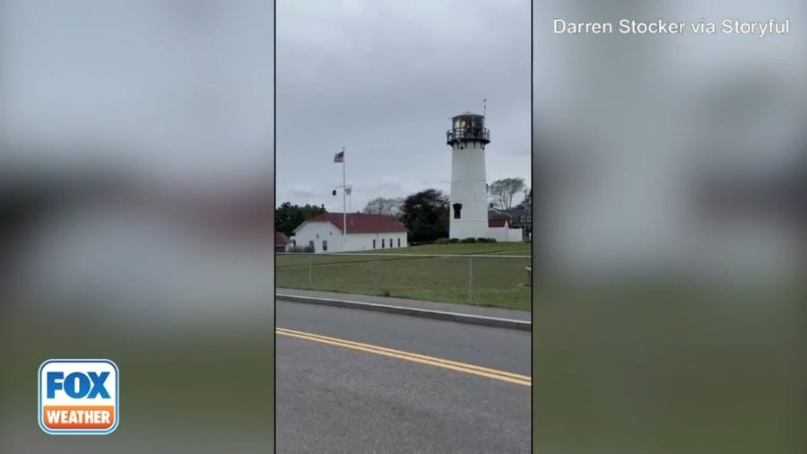 Heavy wind blows at Chatham Lighthouse as Lee tracks US East Coast