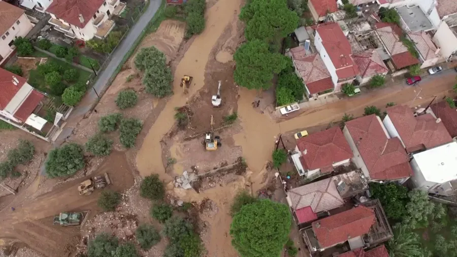 Aerial video of Storm Elias devastation in Volos, Greece