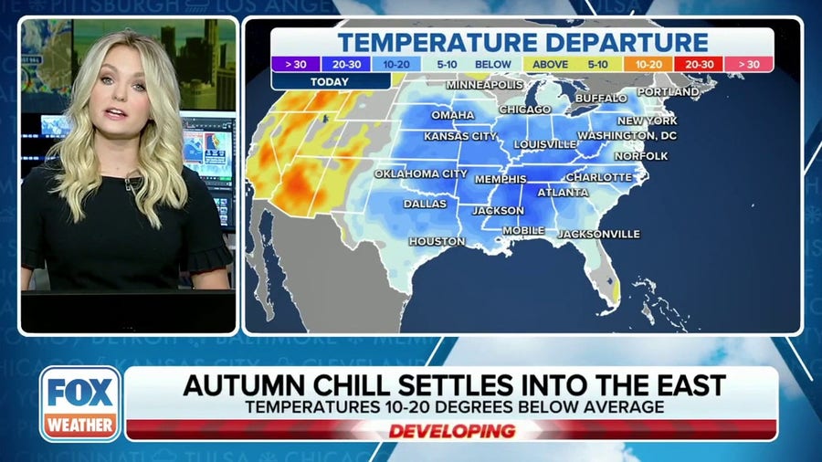 More than 200 million in eastern US to feel autumn chill before slight warmup later this week