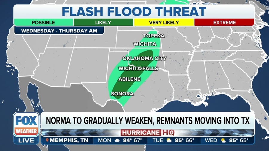 Remnants of Norma to bring much-needed rain, flash flood threat to Plains