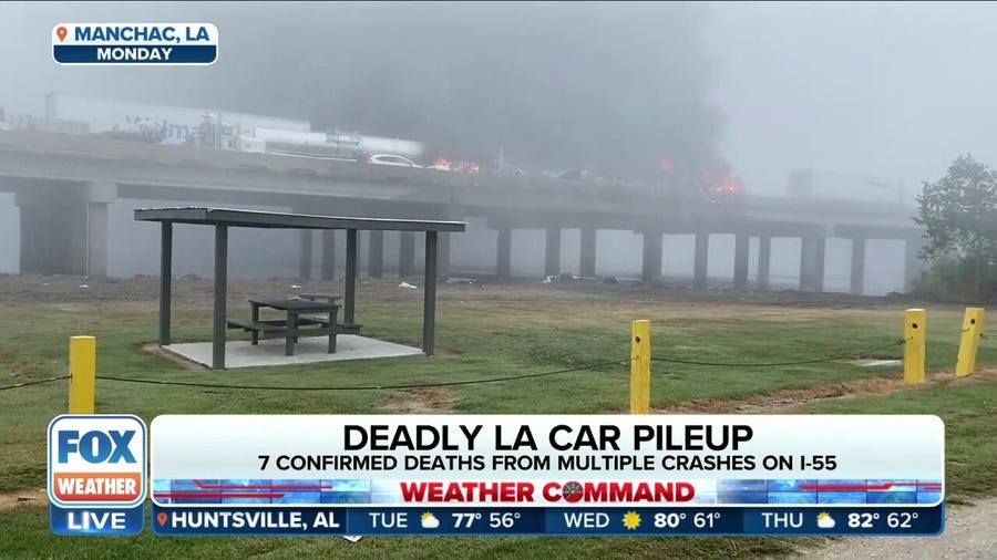 Work to remove incinerated vehicles from scene of deadly Louisiana pileup continues