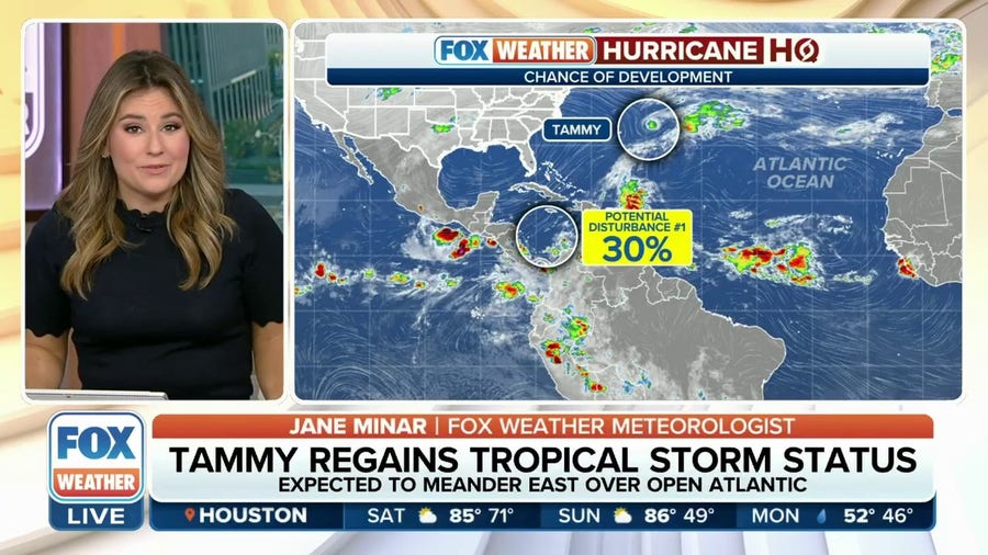 Tammy regains tropical storm status as it meanders through Atlantic