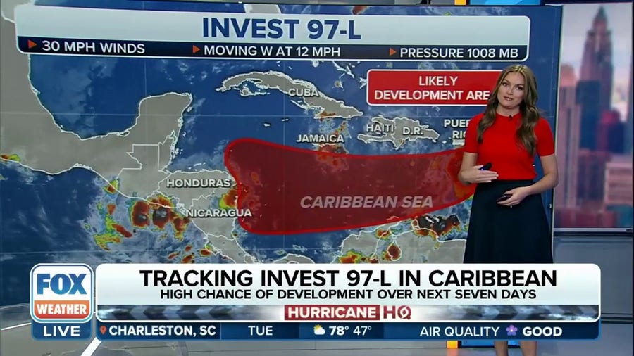 Invest 97L expected to become tropical depression or storm in Caribbean Sea as it eyes Central America