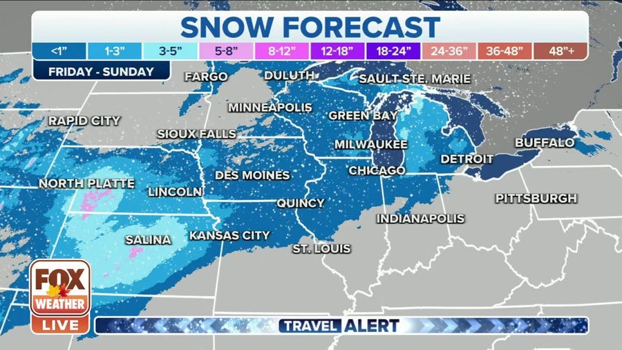 Snow spreads into Midwest, Great Lakes by Sunday