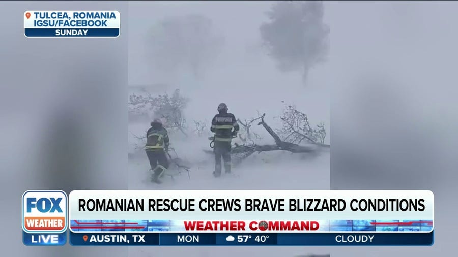 Blizzard blows cars off road in Eastern Europe 
