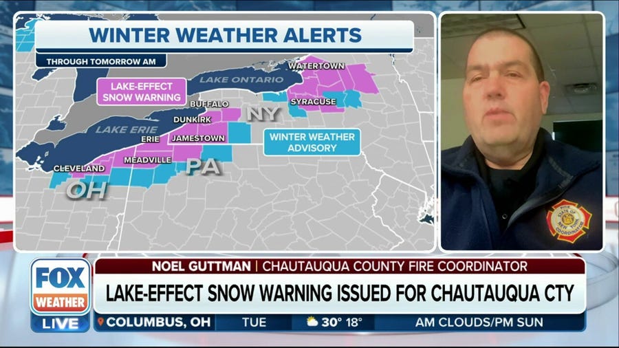 Lake-Effect Snow Warning continues in Chautauqua County, New York