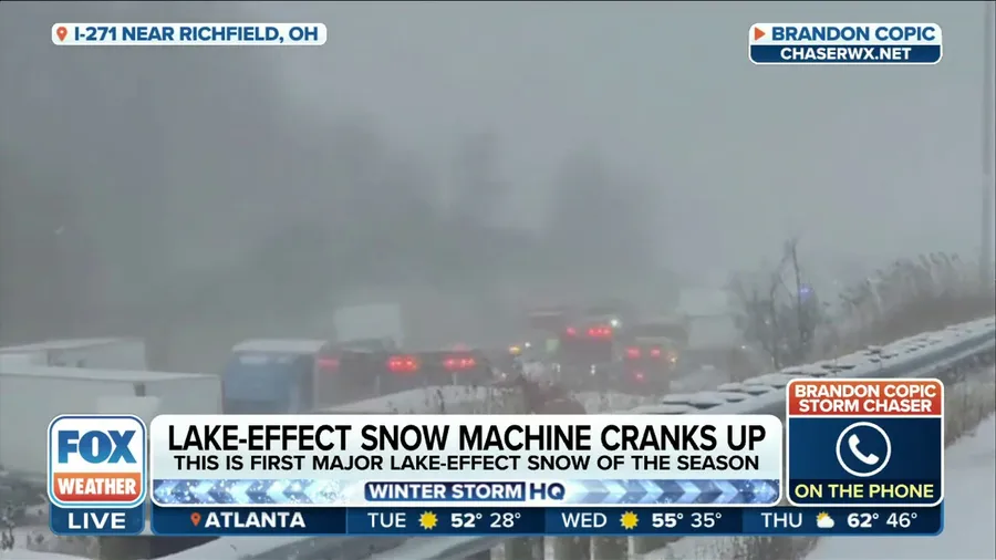 Snowy conditions leads to large pileup on Ohio highway