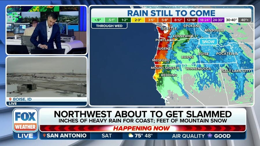 Heavy rainfall and mountain snow on way to Pacific Northwest