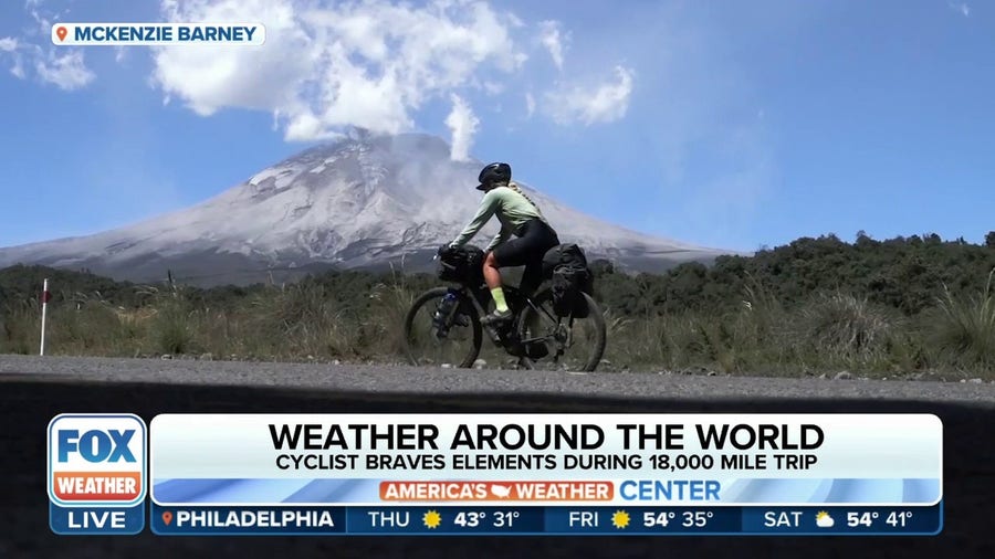 Cyclist braves weather elements during 18,000-mile trip around world