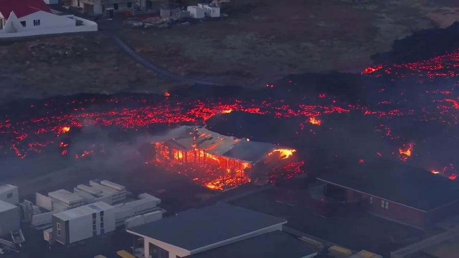 Watch: Home burns in lava pool in Iceland