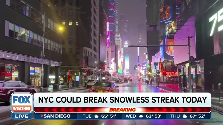 New York City could break snowless streak Tuesday