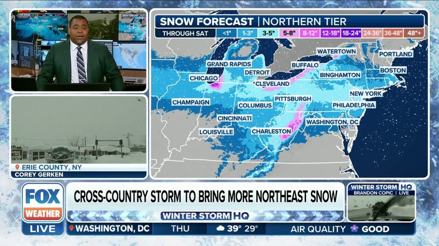 Deadly cross-country storm bringing more accumulating snow to the Northeast, mid-atlantic