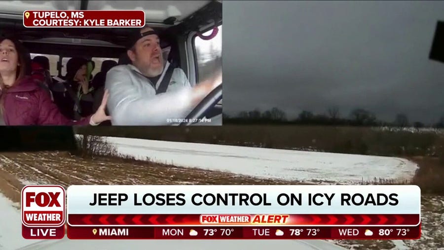 Watch: Jeep loses control on icy roads in Mississippi