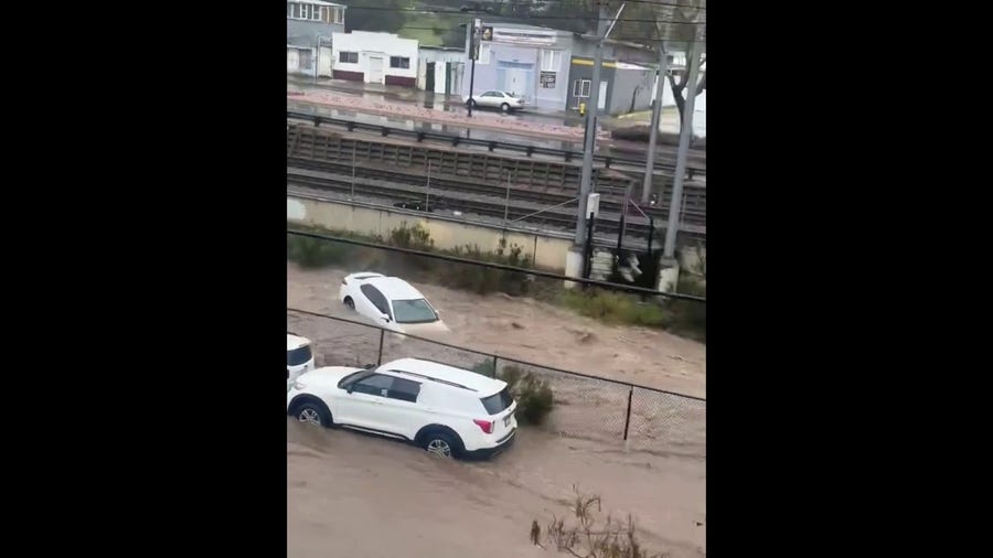 Woman watches her car wash away in San Diego