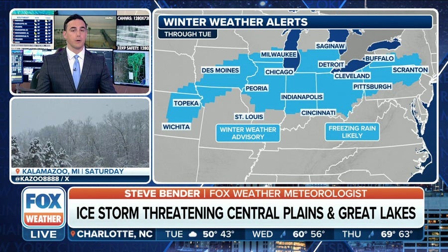 Ice to threaten travel from Midwest through Northeast on Tuesday