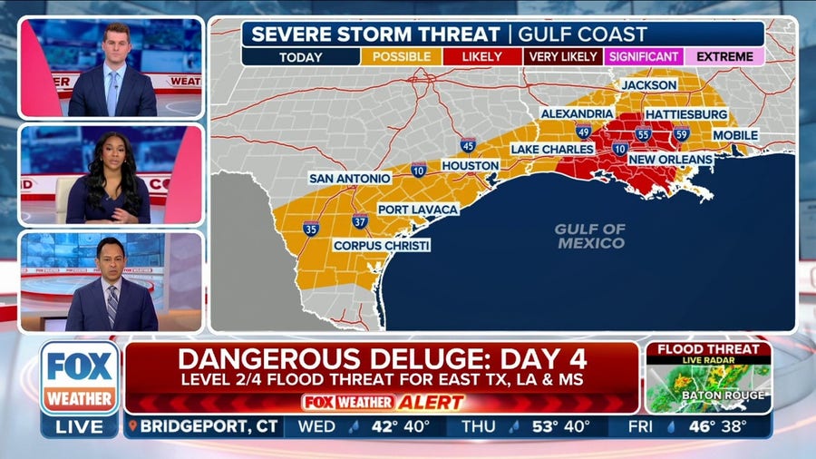 South, Gulf Coast see risk of severe thunderstorms, including tornadoes