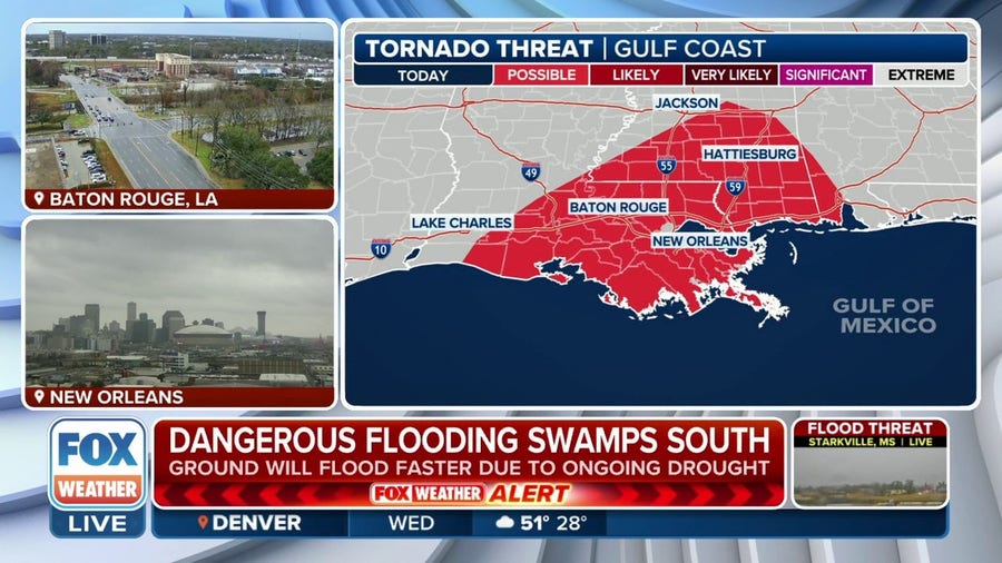 Severe thunderstorms possible in South, Gulf Coast on Wednesday