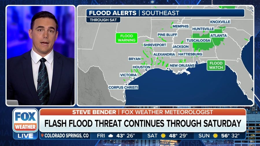 Flash flood threat continues through Saturday for the South