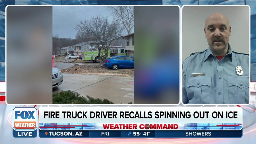 Missouri firefighter safely maneuvers truck spinning on icy neighborhood road
