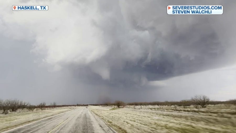 Brief tornado rolls through Haskell, Texas