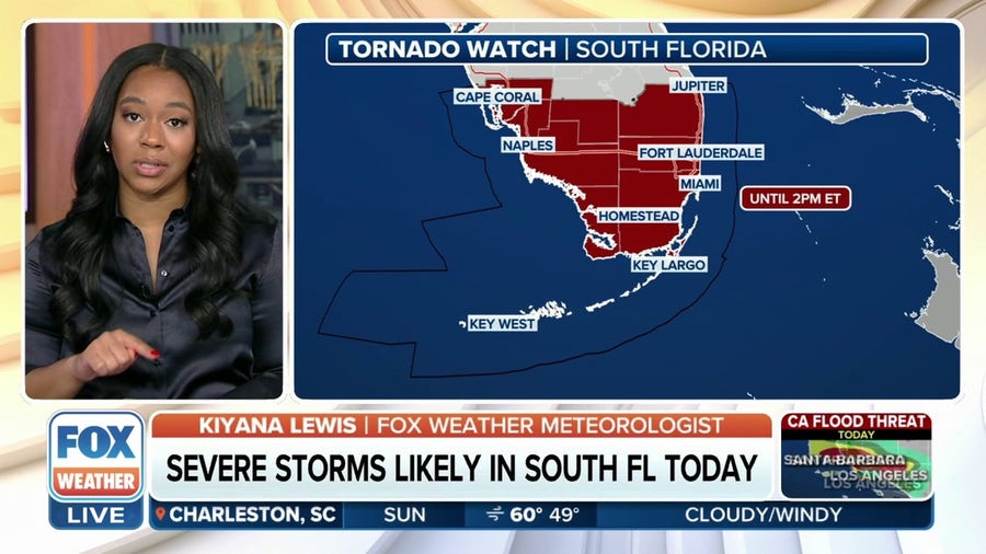 Severe thunderstorms pushing tornado threat into South Florida on Sunday