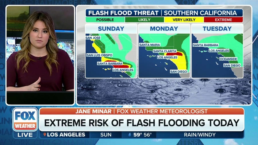 Extreme risk of flash flooding centered over Los Angeles area as atmospheric river targets Southern California